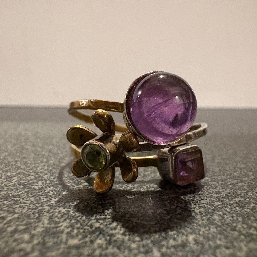 Amethyst & Peridot Sterling Silver and Brass Stackable Rings.